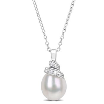 6.5-7MM Freshwater Cultured Pearl and Diamond Accent Pendant with Chain
in Sterling Silver