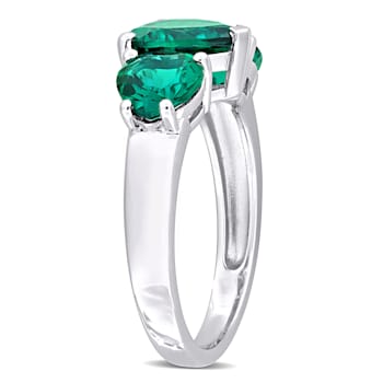 3 CT TGW Created Emerald 3-Stone Ring in Sterling Silver