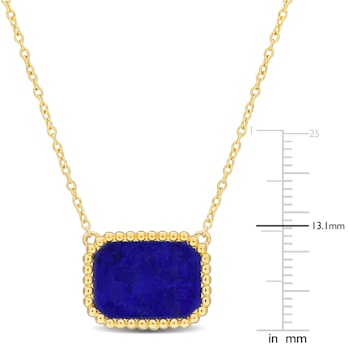 5 CT TGW Lapis Necklace with Beaded Halo in Yellow Plated Sterling Silver