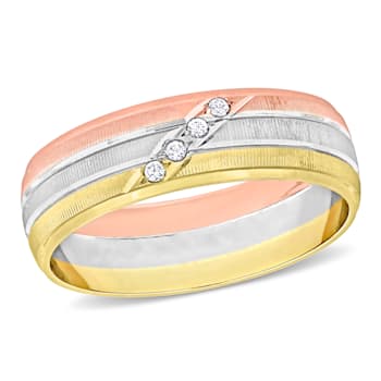 Men's  6mm Cubic Zirconia Matte Three Row Wedding Band in 10K 3-Tone Gold