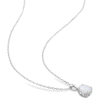 1 CT TGW Opal Solitaire Pendant With Chain in Sterling Silver