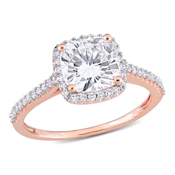 2 CT DEW Created Moissanite and 1/4 CTW Diamond Halo Engagement Ring 14K
Rose Gold