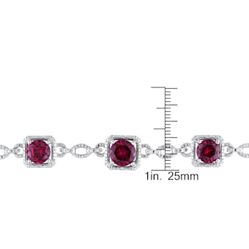 8 4/5 CT TGW Created Ruby and Diamond Accent Oval Link Station Necklace
in Sterling Silver