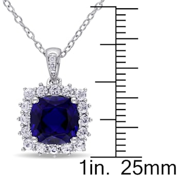 3 3/5 CT TGW Created Blue, White Sapphire with Diamond Accent Pendant
with Chain in Sterling Silver