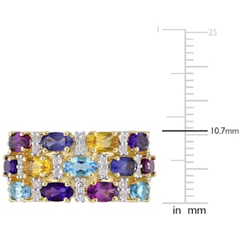 4 1/5 CTW Multi-Gemstone Triple-Row Ring in Yellow Plated Sterling Silver