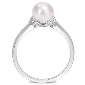 7-7.5MM Freshwater Cultured Pearl and Created White Sapphire Split-Shank
Ring in Sterling Silver