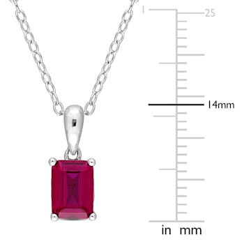 1 5/8 CT TGW Created Ruby Solitaire Emerald Cut endant with Chain in
Sterling Silver