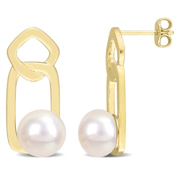 8.5-9MM Freshwater Cultured Pearl Geometric Earrings in Yellow Plated
Sterling Silver