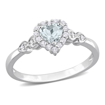 1/2 CT TGW Aquamarine and White Topaz with Diamond Accent Halo Ring in
Sterling Silver