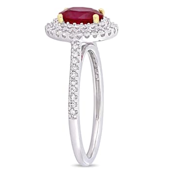 7/8 CT TGW Oval Ruby and 1/3 CT TW Diamond Double Halo Ring in 2-tone
14K White & Yellow Gold