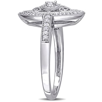 1/4 CT TW Diamond Vintage Marquise Shaped Halo Ring in Sterling Silver