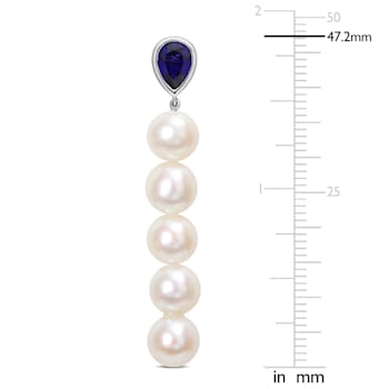 7-7.5MM Cultured Freshwater Pearl and 2 1/3 CT TGW Created Blue Sapphire
Earrings in Sterling Silver