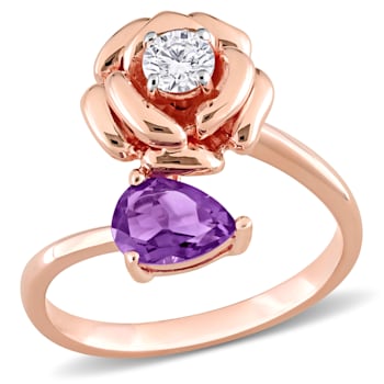 1 CT TGW Africran-Amethyst and Topaz 2-Stone Rose Ring in Rose Plated
Sterling Silver