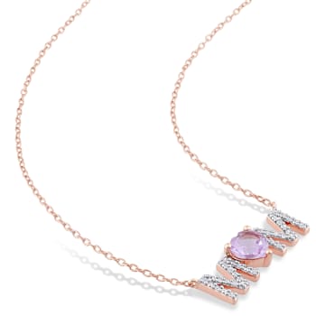 3/5 CTW Rose de France and 1/10 CTW Diamond "MOM" Rose Plated
Sterling Silver Pendant with Chain