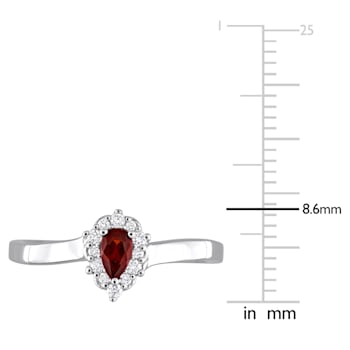 1/4 CTW Garnet and 1/10 CTW Diamond Teardrop Ring in Sterling Silver