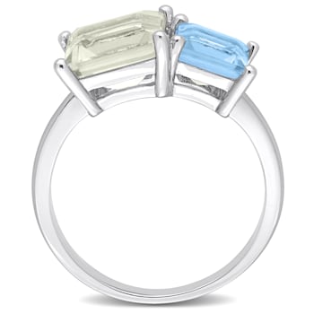 3 3/4 CT TGW Green Quartz and Sky Blue Topaz Ring in Sterling Silver