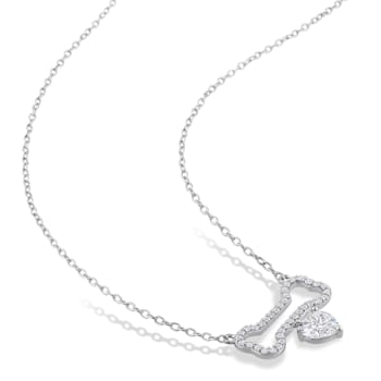 3/4 CT DEW Created Moissanite Dog Bone with Hanging Heart Necklace in
Sterling Silver