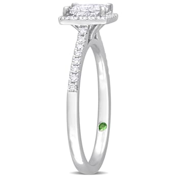 1 CT TGW Lab Grown Diamond with Tsavorite Accent Halo Engagement Ring in
14K White Gold