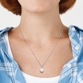 8.5-9MM Freshwater Cultured Pearl and Diamond Accent Pendant with Chain
in Sterling Silver