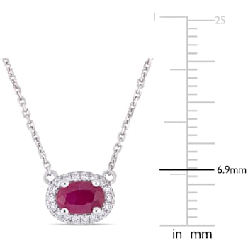 3/5 CT TGW Ruby and 1/10 CT TW Diamond Halo Necklace in 14K White Gold