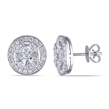 1 3/4 CT TW Trillion and Round-Cut Diamond Halo Stud Earrings in 14K
White Gold