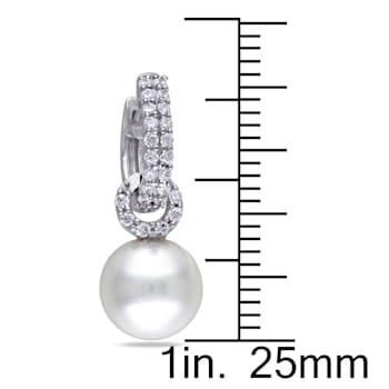 8-8.5MM  White Cultured Freshwater Pearl Earrings with Cubic Zirconia in
Sterling Silver