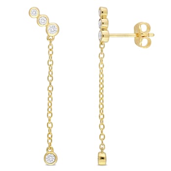 1/5 CT TGW Lab Grown Diamond Dangle Earrings iin 18K Yellow Gold Plated
Sterling Silver