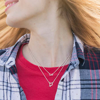 Infinity and Heart Charm Double Strand Necklace in Sterling Silver