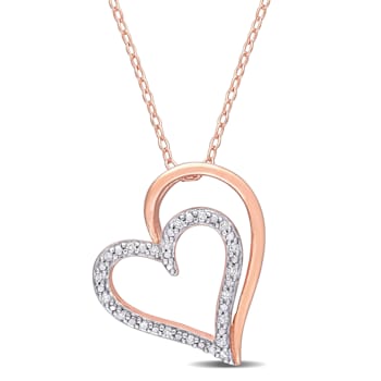 1/10ctw Diamond Heart Pendant with Chain in 18K Rose Gold Over Sterling Silver