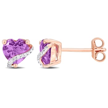 1 1/10 CT TGW Amethyst and Diamond Accent Heart Stud Earrings in Rose
Plated Silver