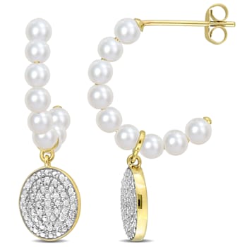 3.5-4MM Freshwater Cultured Pearl and 1/10 CT TW Diamond Drop Earrings
in 10K Yellow Gold