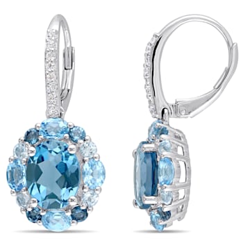 7-7/8ctw Sky, London and Swiss Blue Topaz Floral Drop Earrings in
Sterling Silver
