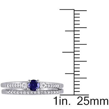 1/3 CTW Created Blue and Created White Sapphire with Diamond Accent Ring
Set in Sterling Silver