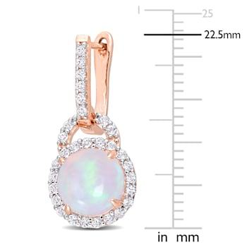 3 3/8 CT TGW Blue Ethiopian Opal and White Topaz Hoop Earrings in Rose
Plated Sterling Silver