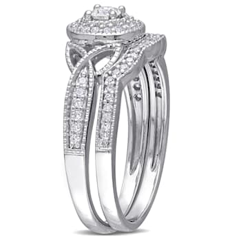 1/3 CT TW Diamond Halo Bridal Ring Set in Sterling Silver