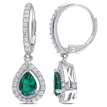 1 7/8 CT TGW Created Emerald and White Sapphire Teardrop Earrings in
Sterling Silver