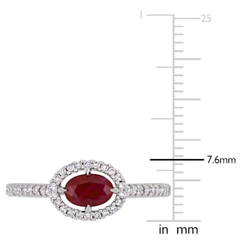 3/5 CT TGW Ruby and 1/5 CT TW Diamond Halo Ring in 14K White Gold