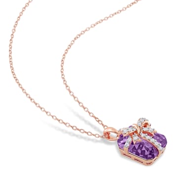 6 3/4 CT TGW Amethyst and White Topaz Pendant with Chain in Rose Plated
Sterling Silver