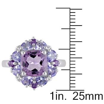 3 CT TGW Amethyst and Tanzanite Floral Cluster Ring in Sterling Silver
