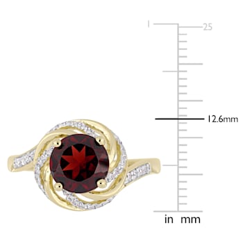 2 1/7 CTW Garnet, White Topaz and Diamond Swirl Ring in Yellow Plated
Sterling Silver