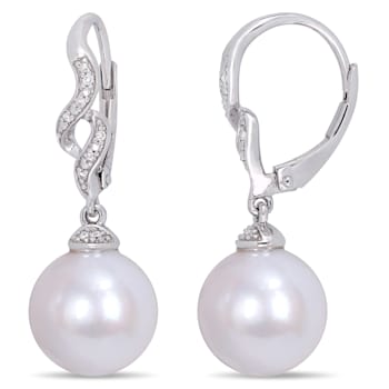 11-12 MM Freshwater Cultured Pearl and Diamond Twist Drop Earrings in
Sterling Silver