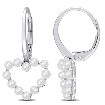 2-2.5MM Freshwater Cultured Pearl Heart Earrings in 14K White Gold