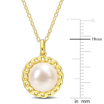 9-9.5MM Freshwater Cultured Pearl Halo Link Pendant with Chain in Yellow
Sterling Silver