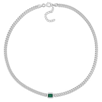 7/8 CT TGW Octagon Created Emerald Curb Link Chain Necklace in Sterling Silver