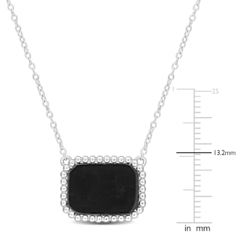 5 CT TGW Black Agate Necklace with Beaded Halo in Sterling Silver