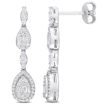 7/8 CT TW Diamond Drop Earrings in 14K White Gold