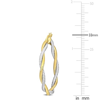 33mm Twisted Hoop Earrings in 2-Tone Yellow and White 10k Gold