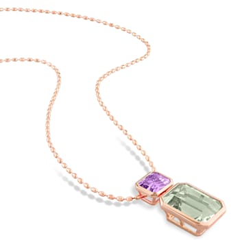 20 1/8 CT TGW Green Quartz and Rose de France Pendant with Chain in Rose
Plated Sterling Silver