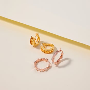 3/4 CT TGW White Topaz Hoop Earrings in Rose Plated Sterling Silver