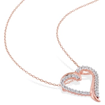 3/4 CT TGW Created White Sapphire Crossover Heart Pendant with Chain in
Rose Plated Sterling Silver